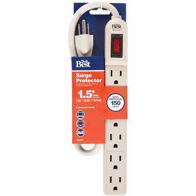 Do it 6-Outlet 150J Gray Grounded Surge Protector Strip with 1-1/2 Ft. Cord